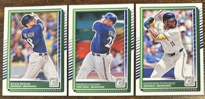 2025 Donruss Milwaukee Brewers Base Set 3 Cards Braun, Fielder, Jackson Chourio - Image 1 of 4