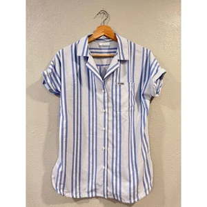 Columbia Womens Shirt Small Blue White Striped Button Down Short Sleeve - Picture 1 of 4