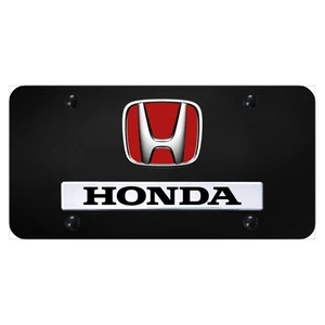 Licensed Black License Plate w/Dual Chrome/Red Fill Logo for Honda - AUGD1770 - Bild 1 von 2