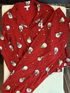 Charter Club Pijama Conjunto XL 100% Algodón Franela Rojo Muñecos de Nieve Invierno Cálido Acogedor - Imagen 1 de 8