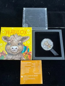 2021 BABY OX 1/2oz .9999 Silber PP Münze Lunar Jahr Tuvalu coloriert - Bild 1 von 3