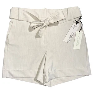 NWT Rachel Zoe Beige High Waist Rolled Hem Belted Paperbag Short Size 8 - Picture 1 of 10