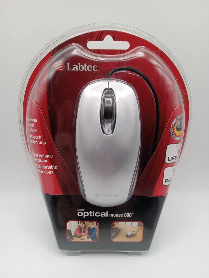 Labtec Optical Mouse 800-3 button Corded USB & PS/2 Adaptor Scroll Wheel Sealed - Image 1 of 4