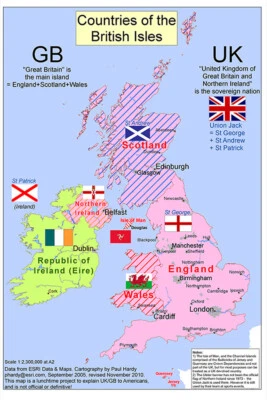 A1 A2 UK Map United Kingdom GB Wall Chart England Ireland Scotland Wales Poster - Image 1 of 4