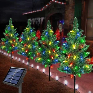 4 Pcs Christmas Garden Stake Lights Solar Xmas Tree Outdoor Decor Pathway Lights - Picture 1 of 12