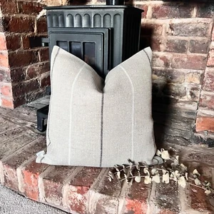 1526. Kissenbezug rustikal braun gestreift, 100% Leinen, verschiedene Größen erhältlich - Bild 1 von 5