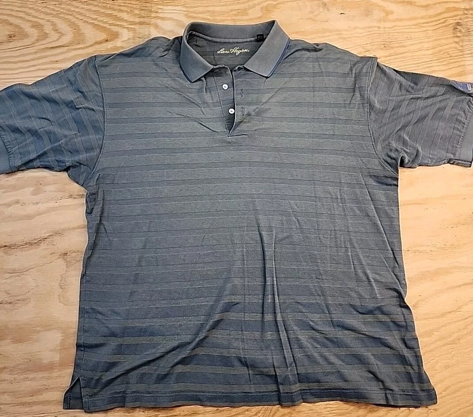 Ben Hogan Trophy Club Logo Gray Striped Golf Polo Shirt Mens XL Lightweight Cott - Image 1 of 4