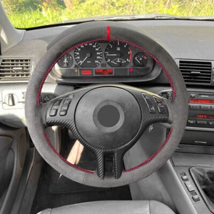 Wildleder Schwarz+Rot Lenkrad Lenkradabdeckung fits BMW E39 E46 325i X5 E53 Z3 - Bild 1 von 9