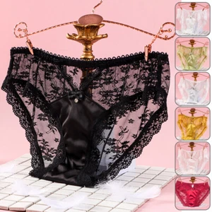 Women Satin Briefs Panties Lace Sheer Knickers Underwear Lingerie See Through - Picture 1 of 19