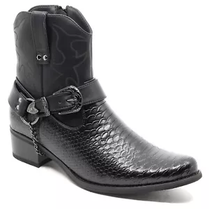 Stivaletti western cowboy uomo fibbia cintura cinturino catena - Foto 1 di 14