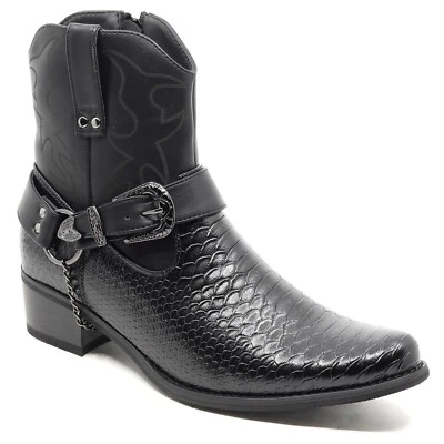 Botines vaqueros occidentales con correa de cadena y hebilla de cinturón para hombre Foto 1 de 4