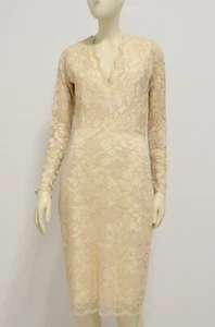 Baylis Knight Beige Lace Long Sleeve Wiggle Dress Wedding Size _ 12 - Picture 1 of 9