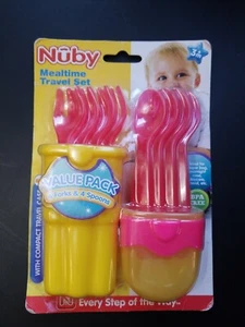 NUBY MEALTIME TRAVEL SET 3mos+ Tableware utensils Infant toddler yellow red - Picture 1 of 2