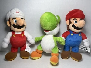 Super Mario Plush Set of 3 Mario, Yoshi AND Fire Mario 8” Jakks Nintendo - Picture 1 of 4
