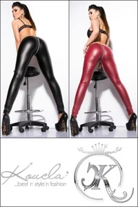 Koucla Sexy Black Red Skinny Leather Leggings Zip Crotch 8 10 12 14 S M L XL - Picture 1 of 14
