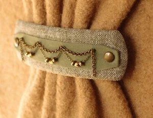 For fine hair- Brass chain, beads & rivets on Linen/cotton Handmade barrette - Picture 1 of 9