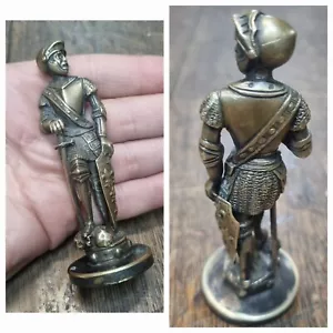 Rare old Figural French Bronze wax seal Knight 8 Fleur De Lis On Shield 10 Cm H - Picture 1 of 7