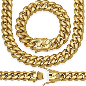 Miami Cuban Chain 18MM Hombre Enchapado en Oro 18K Cerrado Triple Caja Bloqueo Pulsera - Imagen 1 de 1