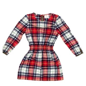 Hanna Andersson Red Navy Flannel Plaid Dress Size Girls 6 - Picture 1 of 8