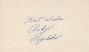 TARJETA ÍNDICE 3X5 FIRMADA POR RUDY REGALADO CLEVELAND INDIANS CON CERTIFICADO DE AUTENTICIDAD - Imagen 1 de 1