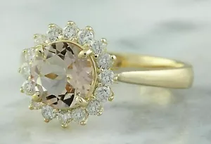 Solid 14K Yellow Gold 1.65 Carat Natural Morganite and Diamond Ring - Picture 1 of 4