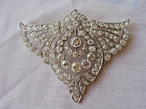 MAGNIFICENT FRENCH ART DECO PLATINUM OLD MINE CUT DIAMONDS PENDANT BROOCH - Picture 1 of 7