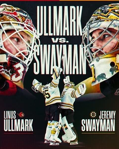 Linus Ullmark vs Jeremy Swayman Faceoff Senators Bruins 8x10 NHL Hockey Photo - Picture 1 of 1