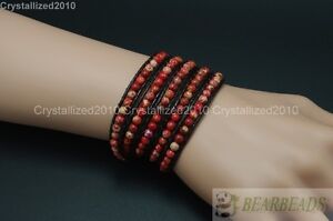 Hot Colorful Handmade Mixed Crystal Gemstones Beads Wrap Leather Bracelet 5 Wrap