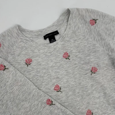 Sudadera Joan Vass Gris Rosa Bordada Para Mujer Acogedora Pullover Top Talla XS Foto 1 de 3