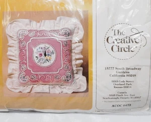 Vintage 1985 Creative Circle Embroidery Pillow Kit Dusty Rose Floral 14x14 - Picture 1 of 6
