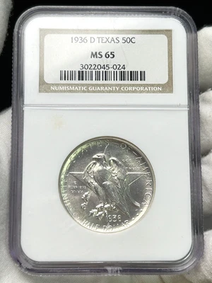 1936-D Texas Centennial Commemorative Silver Half Dollar .50c Coin NGC MS65 - Image 1 of 4