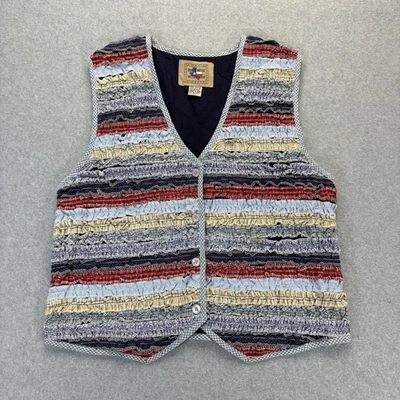 Vintage Dont Mess with Texas Vest Womens Large Red Blue Striped Ruffle Cowgirl - Image 1 of 4