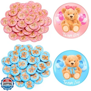 Dingion 100 Pcs Bear Baby Shower Gender Reveal Buttons Team Pink Blue Gender - Picture 1 of 5