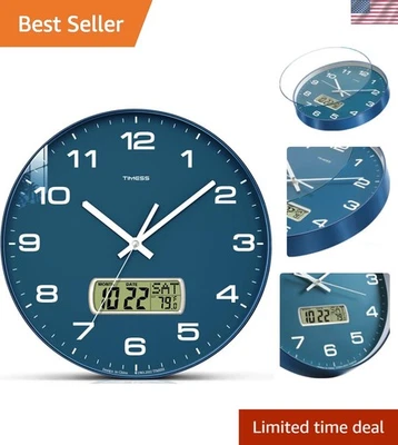 Chic 12" Silent Battery Operated Wall Clock with Calendar & Temperature Display - Image 1 of 4