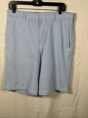Pantalones Cortos Walter Hagen Para Hombres 34 Cintura Azul Seersucker Clubhouse Elastizados Golf Foto 1 de 4