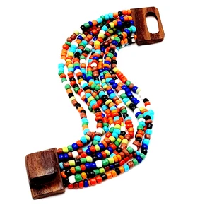 Pulsera flexible estilo SW color arco iris con cuentas broche de hebilla de madera cuentas de semillas de vidrio - Imagen 1 de 24