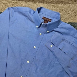 Brooks Brothers Blue Button-Down Shirt 18 Non-Iron 100% Cotton Malaysia - Picture 1 of 6