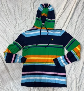 NWOT Polo Ralph Lauren Striped Long Sleeve Hooded Jersey Shirt Blue/Green Mens S - Picture 1 of 9