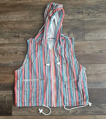 Хлопковый экспресс бак с капюшоном радужная полоса на молнии винтажный 90-е - Изображение 1 из 4