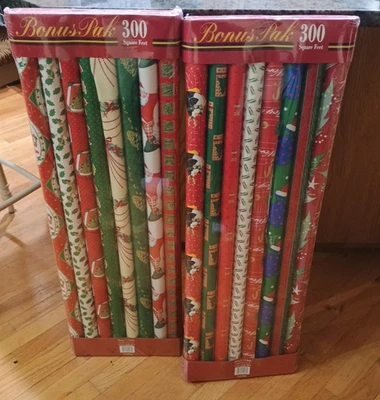 Vintage Lot Christmas Gift Wrapping Paper - 16 Rolls Sealed Packages - 300 Sq Ft - Image 1 of 4