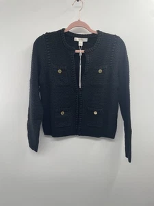 Lilly Pulitzer Kenton Cardigan Women's XS Black Metallic Waffle Knit Sweater NWT - Picture 1 of 7