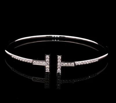 Brazalete de alambre con pavé de diamantes Tiffany & Co - oro blanco de 18 quilates - tamaño mediano con caja Foto 1 de 4