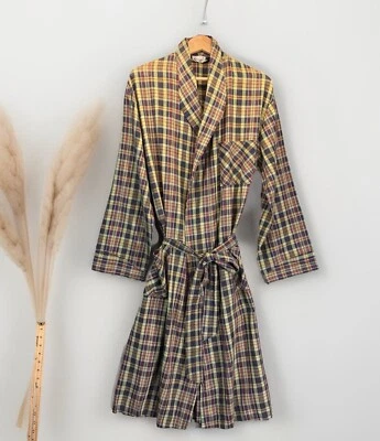 True Vintage Men’s M BVD Plaid Robe Green Twill Belted Lightweight Pockets - Image 1 of 4