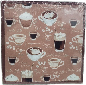 Glass Square Cutting Board / Trivet, approx. 8"x 8", COFFEE TIME CUPS, GR - Picture 1 of 10