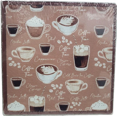 Glass Square Cutting Board / Trivet, approx. 8"x 8", COFFEE TIME CUPS, GR - Image 1 of 4