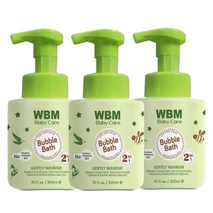 WBM Baby Shampoo & Body Wash 10 Fl Oz (Pack of 3) Gentle Baby Soap Pump Bottle - Picture 1 of 8