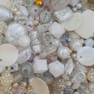 Upcycled White & Clear Beads – Mixed Materials – Jewelry Making Supplies - Picture 1 of 1