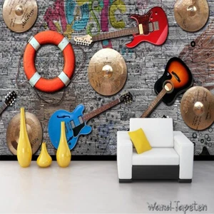 Fotomural no tejido papel pintado murales música guitarra muro de piedra ladrillo 3401 - Imagen 1 de 4