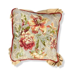 $142 Sherry Kline Home Brown Green Fresco Ruffled Decorative Bed Square Pillow - Picture 1 of 2