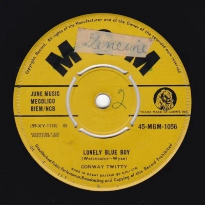 Conway Twitty - Lonely Blue Boy - 7" 45 RPM Single 1960 UK Pressing Foto 1 de 2